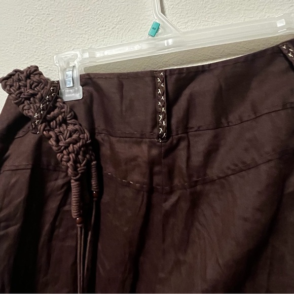 NEW. Reba Size 8 Brown Crinkle Look Ramie Loose Fit Pants With Macrame Belt - Picture 7 of 16